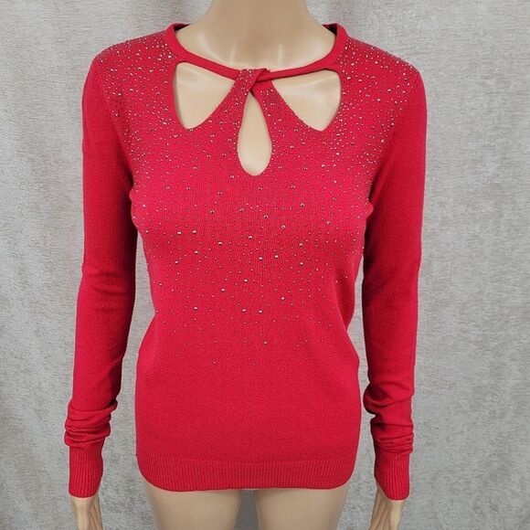 Vila Milano Red Keyhole Sweater with Rhinestones Viscose Wool So Soft - Picture 1 of 9